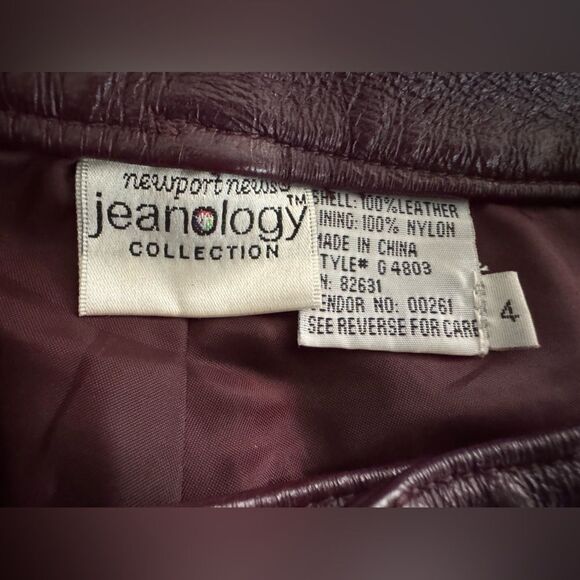 VTG Jeanology Newport News Deep Burgundy Plum Leather Jeans Size 4 - Picture 12 of 15